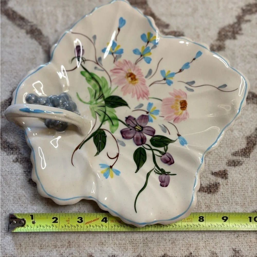 Vintage Blue Ridge Southern Potteries hand painted leaf handled tray